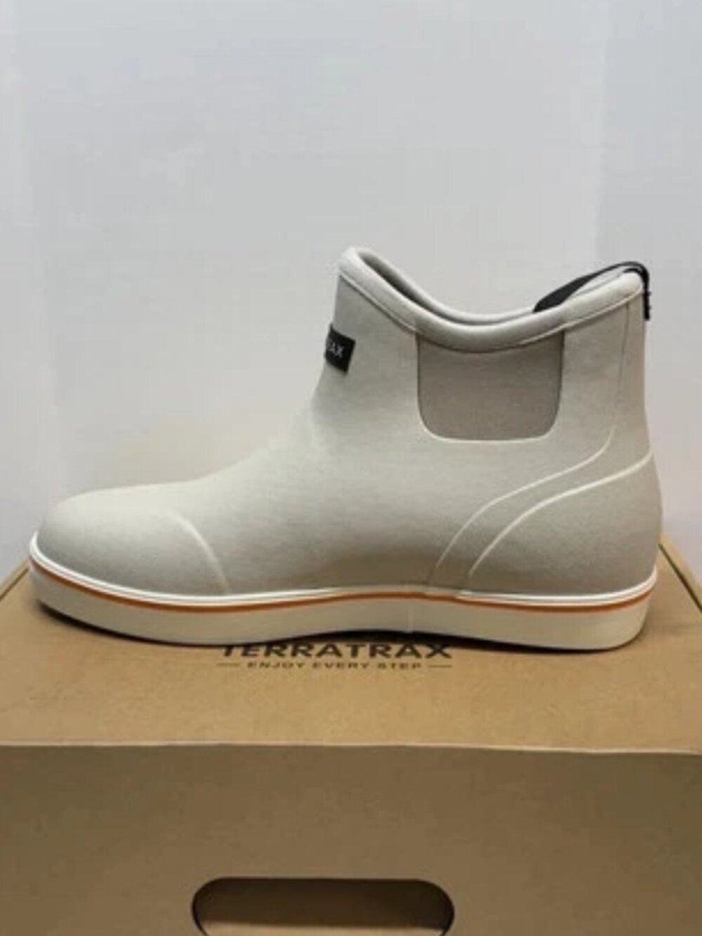 New -TerraTrax Men's Waterproof Deck Boot- Anti-Slip Rubber Ankle Grey White 9